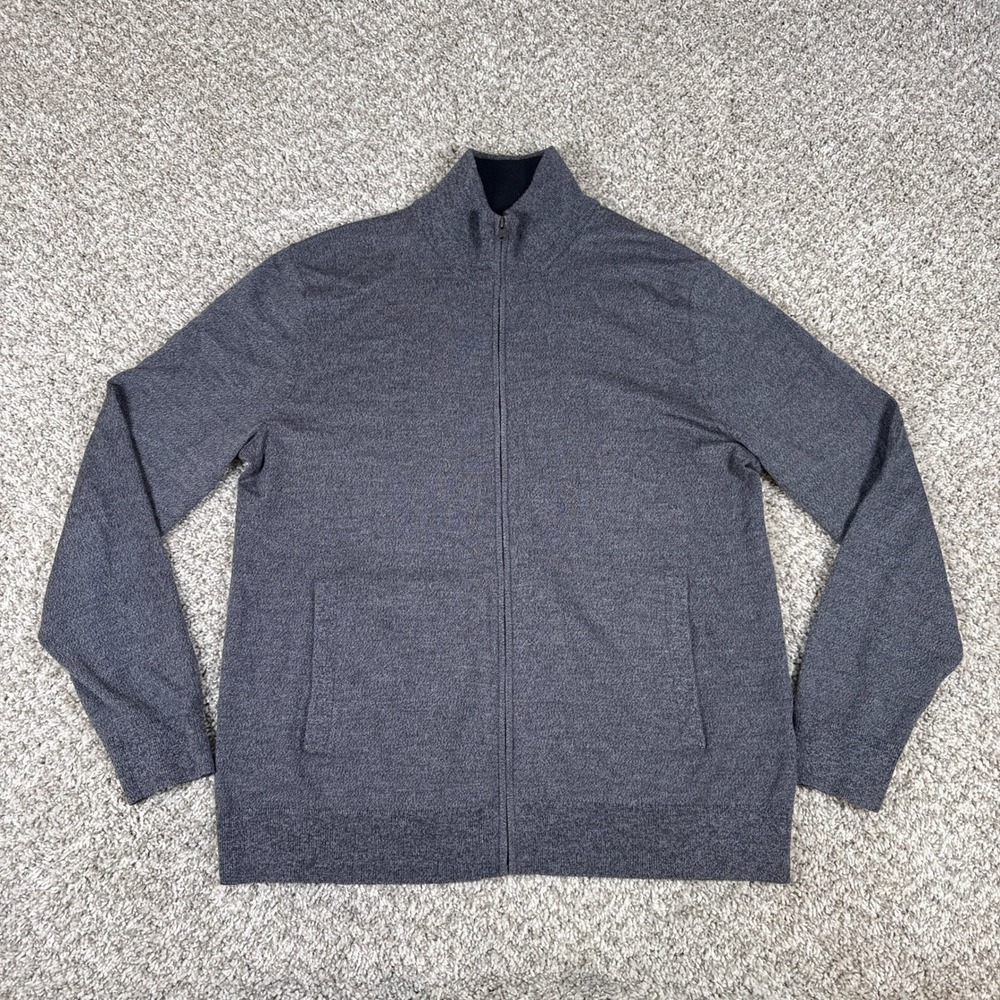 Banana Republic Sweater Mens L Charcoal Italian Merino Wool Classic Full Zip